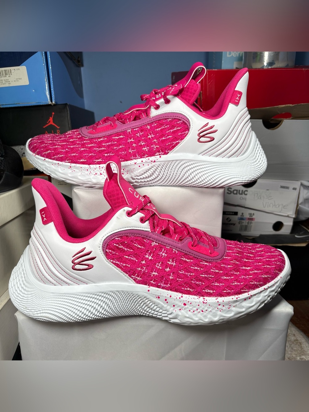 Size 14 - Under Armour Curry Flow 9 Team White Tropic Pink 2022